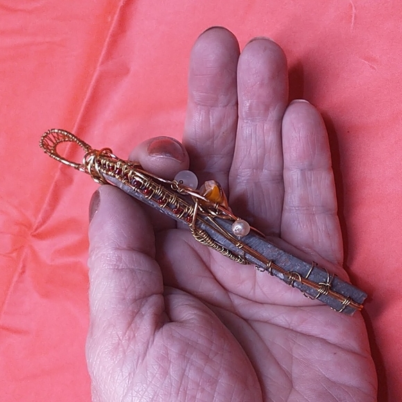 Triangular Cut Stone Wire Wrapped Pendant - Picture 4 of 5